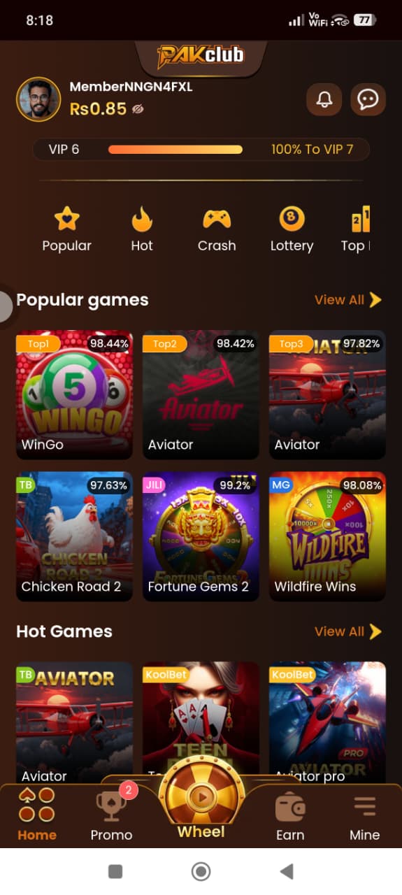 PakClub App Dashboard – Main Screen Pakistan Earning Platform
